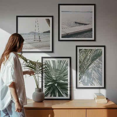 Wall art set Palm leaves swing bridge