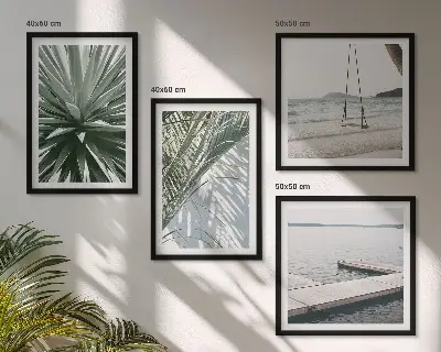 Wall art set featuring a palm leaves swing bridge