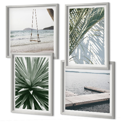 Wall art set Palm leaves swing bridge