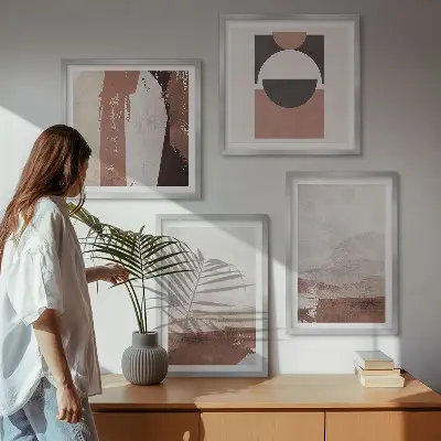 Abstract brown patterns wall art set set of 4 pieces