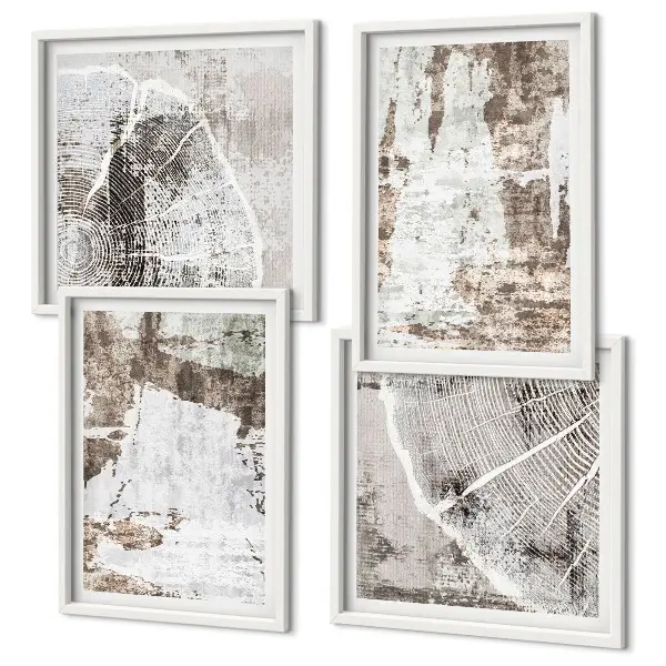 Multi-piece abstract pattern wall decor set in white and brown