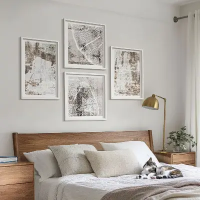 Multi-piece abstract pattern wall decor set in white and brown