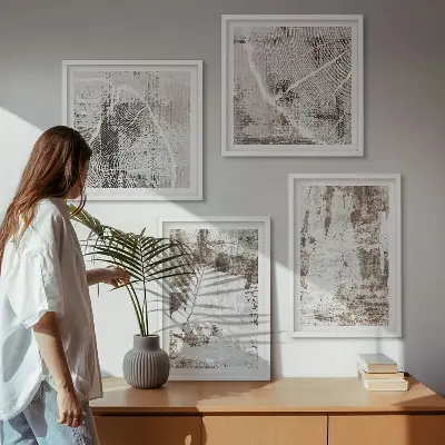 Multi-piece abstract pattern wall decor set in white and brown