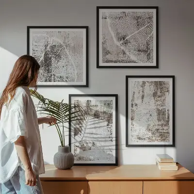 Multi-piece abstract pattern wall decor set in white and brown