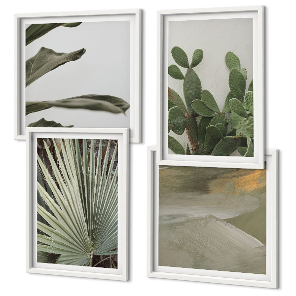 Set of 4 wall art pieces Leaves of tropical plants pastel