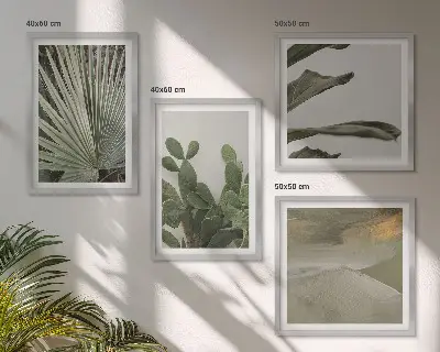 Set of 4 tropical plant wall art pieces pastel leaves design