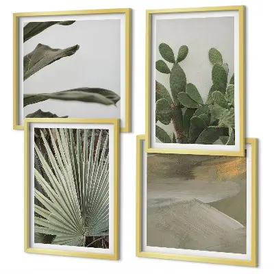 Set of 4 tropical plant wall art pieces pastel leaves design