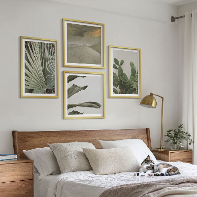 Set of 4 wall art pieces Leaves of tropical plants pastel
