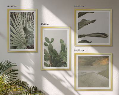 Set of 4 wall art pieces Leaves of tropical plants pastel