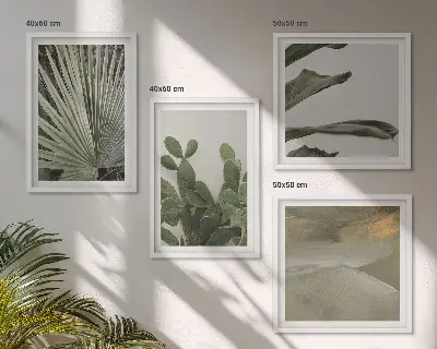Set of 4 tropical plant wall art pieces pastel leaves design