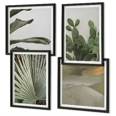 Set of 4 tropical plant wall art pieces pastel leaves design