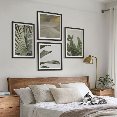 Set of 4 wall art pieces Leaves of tropical plants pastel