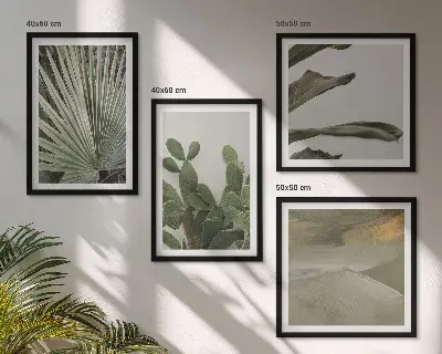 Set of 4 tropical plant wall art pieces pastel leaves design