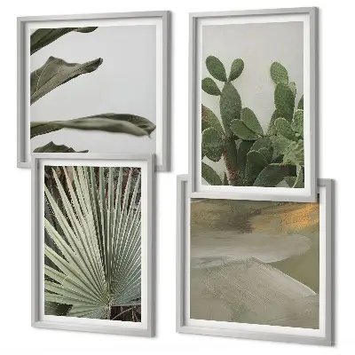 Set of 4 tropical plant wall art pieces pastel leaves design