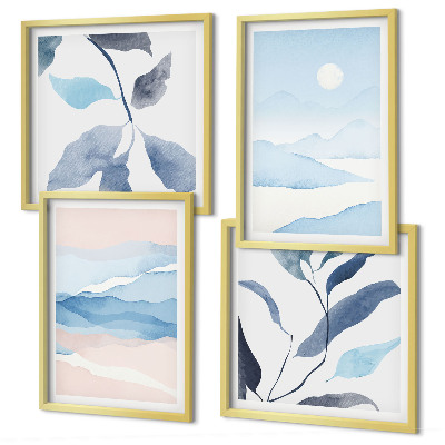 Multi-piece wall decor set Mountain landscapes watercolor plants