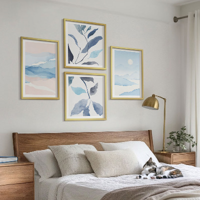 Multi-piece wall decor set Mountain landscapes watercolor plants