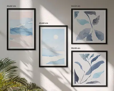 Multi-piece wall decor set featuring watercolor mountain landscapes and plants