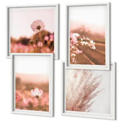Set of 4 wildflower wall art pieces summer meadow scene