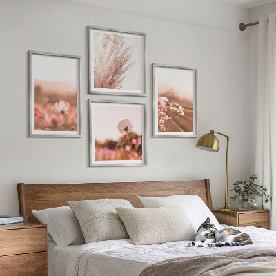 Set of 4 wall art pieces Wildflowers in the meadows in summer