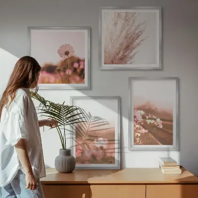 Set of 4 wildflower wall art pieces summer meadow scene