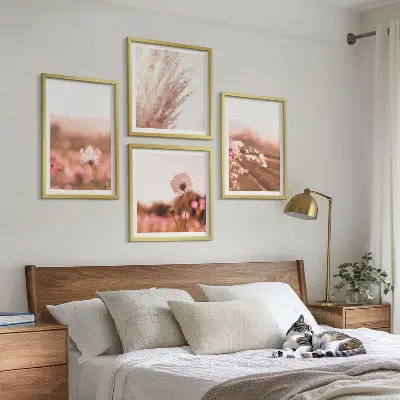 Set of 4 wildflower wall art pieces summer meadow scene