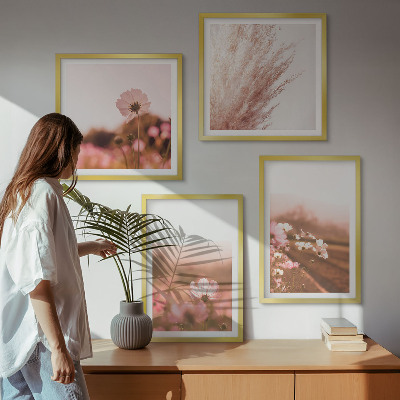 Set of 4 wall art pieces Wildflowers in the meadows in summer