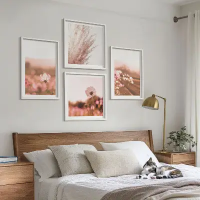 Set of 4 wildflower wall art pieces summer meadow scene