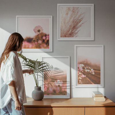 Set of 4 wall art pieces Wildflowers in the meadows in summer