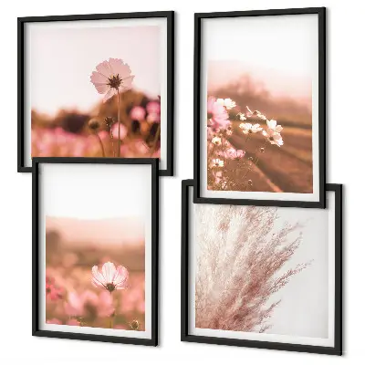 Set of 4 wildflower wall art pieces summer meadow scene