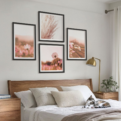 Set of 4 wall art pieces Wildflowers in the meadows in summer