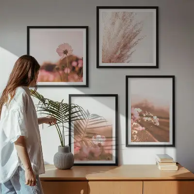 Set of 4 wildflower wall art pieces summer meadow scene