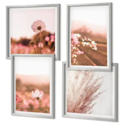 Set of 4 wildflower wall art pieces summer meadow scene