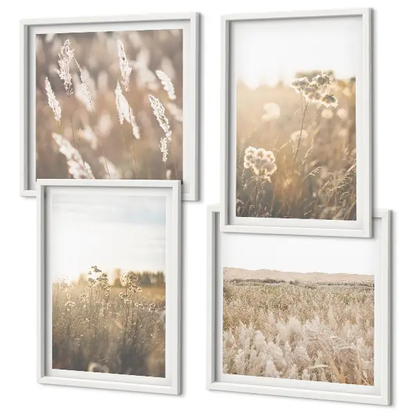 Multi-piece wall art set landscape with grass and flowers in warm tones