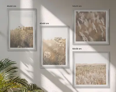 Multi-piece wall art set landscape with grass and flowers in warm tones