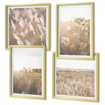 Multi-piece wall art set landscape with grass and flowers in warm tones