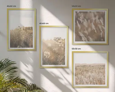 Multi-piece wall art set landscape with grass and flowers in warm tones