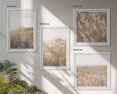 Multi-piece wall art set landscape with grass and flowers in warm tones