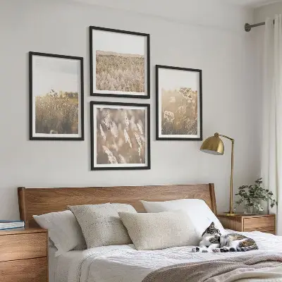 Multi-piece wall art set landscape with grass and flowers in warm tones