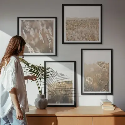 Multi-piece wall art set landscape with grass and flowers in warm tones
