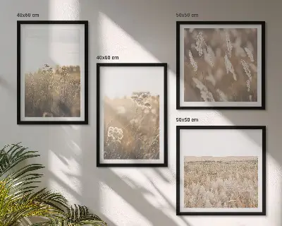 Multi-piece wall art set landscape with grass and flowers in warm tones