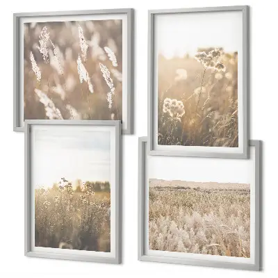 Multi-piece wall art set landscape with grass and flowers in warm tones