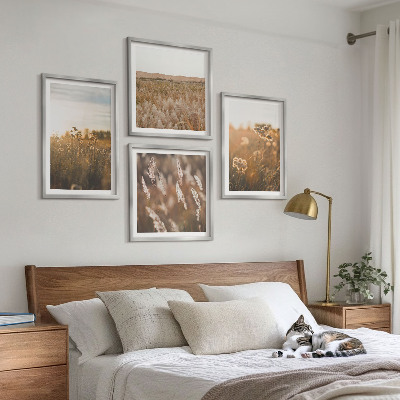 Set of 4 wall art pieces Summer meadows flowers sunset