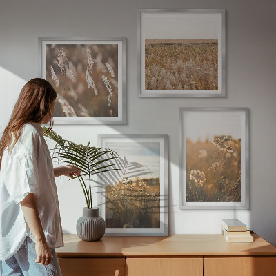 Set of 4 wall art pieces Summer meadows flowers sunset