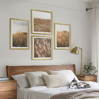 Set of 4 wall art pieces Summer meadows flowers sunset