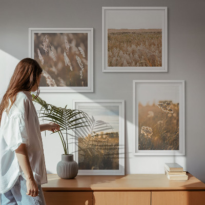 Set of 4 wall art pieces Summer meadows flowers sunset