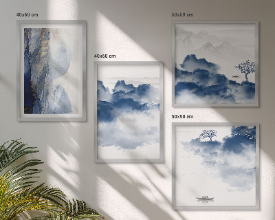 Multi-piece wall decor set Mountains clouds trees birds background