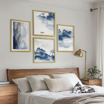 Multi-piece wall decor set Mountains clouds trees birds background