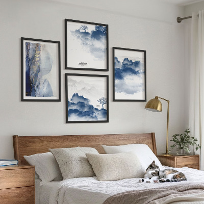 Multi-piece wall decor set Mountains clouds trees birds background