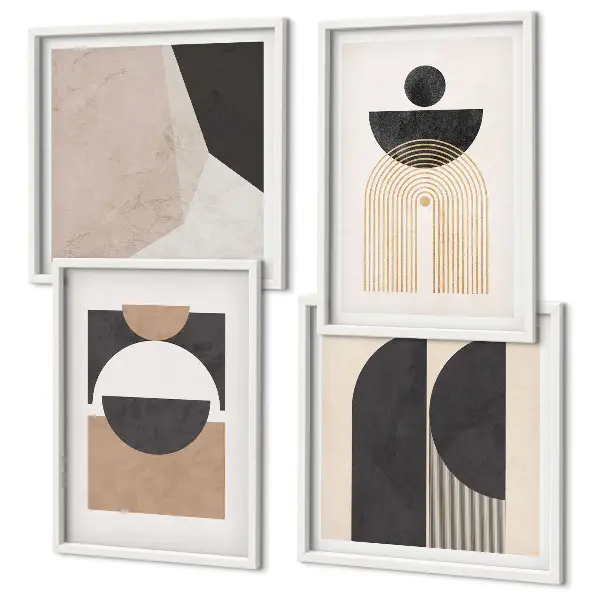 Wall art set Abstract shapes beige brown
