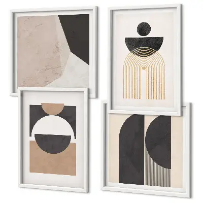 Wall art set abstract shapes in beige and brown